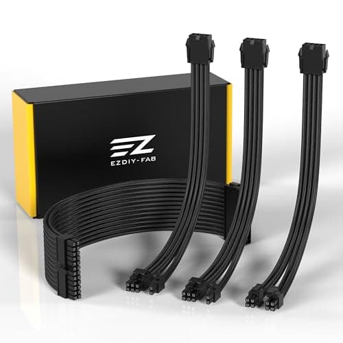 Image of EZDIY-FAB PSU Cable Extension Sleeved Custom Cable for PC Power Supply,Soft Nylon Braided with Comb Kit 24PIN/8PIN to 6+2Pin/ 8PIN to 4+4PIN-30CM 300MM - Black