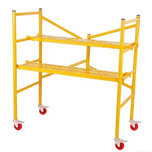 Image of Wheeled scaffolding tower work platform Foldable mobile scaffolding platform Load capacity: 300 kilograms