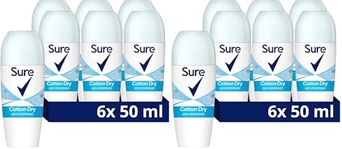 Image of Sure Cotton Dry Women's Deodorant with a clean fragrance inspired by fresh cotton sheets Anti-Perspirant Roll On and 48 hour sweat and odour protection 50 ml, Pack of 12