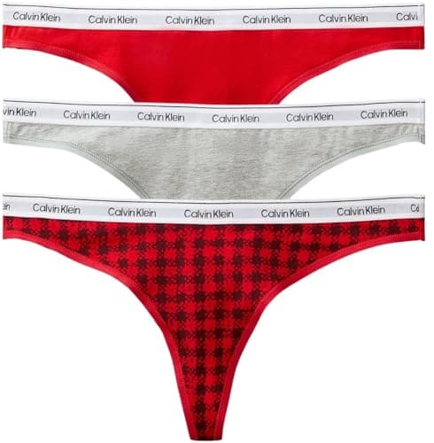 Image of Calvin Klein Women's 3 Pack Thongs Underwear, Multicolor (Blotched Plaid+Adrenaline Rush/Blac), L
