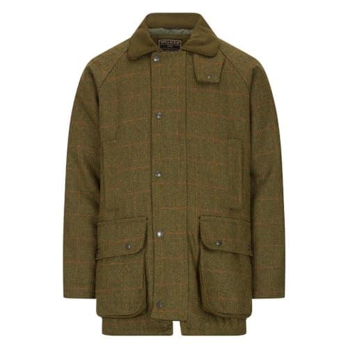Image of WALKER AND HAWKES - Men's Green Sage Durable Derby Tweed Barlaston Hunting Shooting Waterproof Jacket - Dark Sage - XS