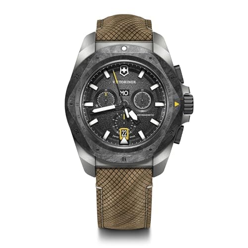 Image of Victorinox Men’s Watch I.N.O.X. Chrono Ø 43 mm, Swiss Made, Analogue Quartz, Water-Resistant up to 200 m, Wood Strap, Black/Brown