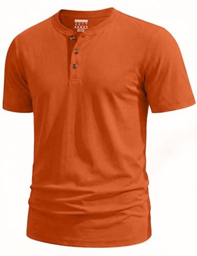 Image of TACVASEN Men's T-Shirts Smart Casual Short Sleeve Tshirts Cotton T Shirts for Men UK Quick Dry Summer Grandad Tops Dark Orange M