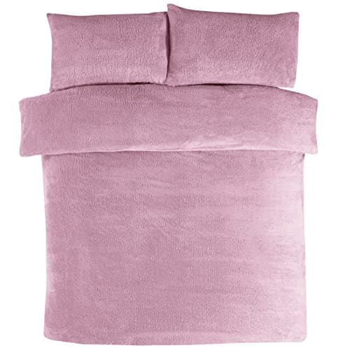 Image of Sleepdown Teddy Fleece Mauve Thermal Warm Cosy Super Soft Duvet Cover Quilt Bedding Set with Pillow Case - Single (135cm x 200cm)