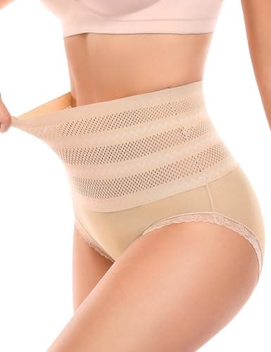 Image of UMIPUBO Womens Shapewear Knickers Tummy Control Middle Waist Briefs Breathable Knitted Mesh Ladies Underwear Waist Slimming Pants with Cotton Crotch Lining (Skin, M)