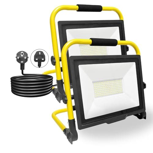 Image of PICAA 2PCS 10000LM LED Work Light, LED Outdoor Flood Light, Job Site Lights, Plug in Folding Flood Light, Portable Stand Work Lights Floodlight for Car Repairing Home Workshop Garage, 6500K with Plug