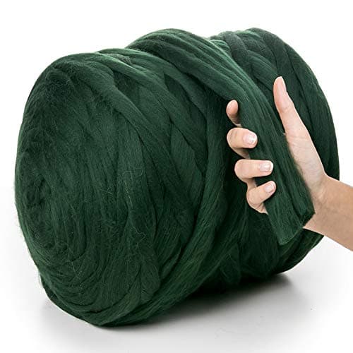 Image of MeriWoolArt® 100% Merino Wool Yarn XXL – Super Chunky 4–5 cm Thick Wool for Roving, Needle & Wet Felting, Knitting & Arm Knitting, Ideal for Blankets & DIY Crafts (Dark Green, 500 g)
