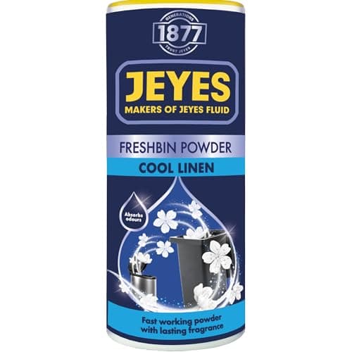 Image of Jeyes Freshbin Powder (550g) – Fast-Acting Odour Neutraliser with Cool Linen Scent – Absorbs Moisture & Fluid Leaks – Long-Lasting Indoor and Outdoor Bin Freshener and Bin Odour Eliminator
