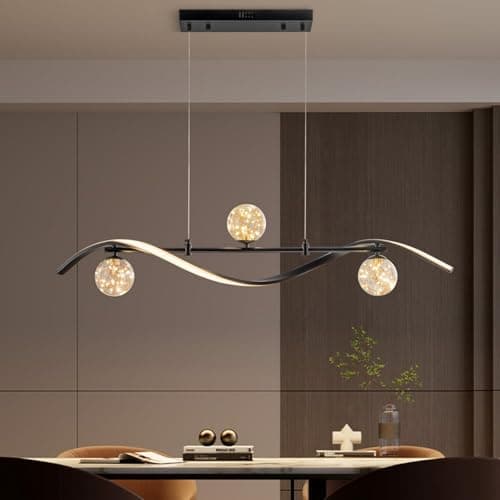 Image of Homary Kitchen Island Lighting, Linear Pendant Light with Glass Globe Shades, Modern Dimmable LED Hanging Light for Dining Room or Bar (Black, 4-Light)