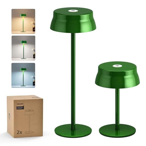 Image of Philips Cordless Table Lamp, Portable Outdoor LED Desk Light, Rechargeable Battery Operated, 2 Adjustable Height, Touch Control & 3 Color Stepless Dimming, Waterproof Lamps for Bedroom, Green