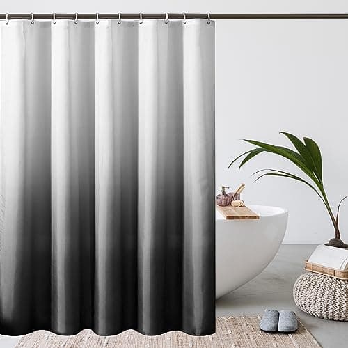Image of WELTRXE Shower Curtains For Bathroom, Ombre Black 180x180cm Shower Curtain Set With 12 Hooks, Weighted Hem, Water Resistant Quick Dry Polyester Bathtub Tub Curtain,Mould & Mildew Resistant, Washable