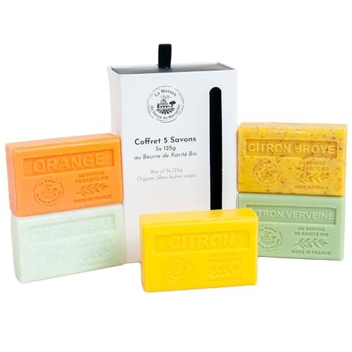 Image of La Maison du Savon de Marseille - French Soaps - 5 x 125g Bars - Organic Shea Butter Nourishing Moisturising Skincare Gift Set - Citrus Fragrances - Lemon - Lime - Verbena - Orange - Crushed Lemon