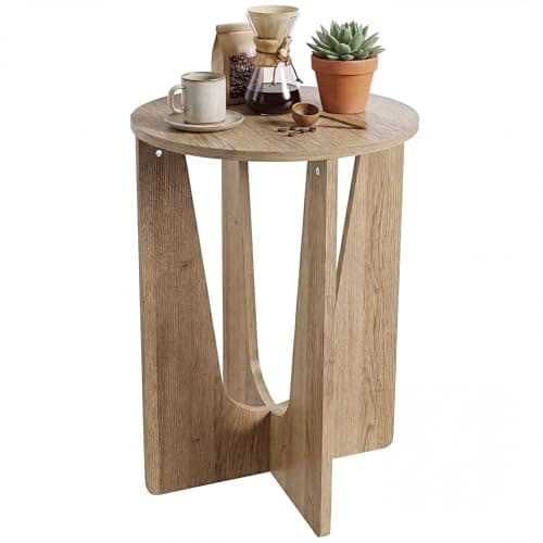 Image of HOMCOM Round Side Table, Rustic End Table with Curved Legs, Compact for Living Room, Sofa Side, Coffee Wood Effect