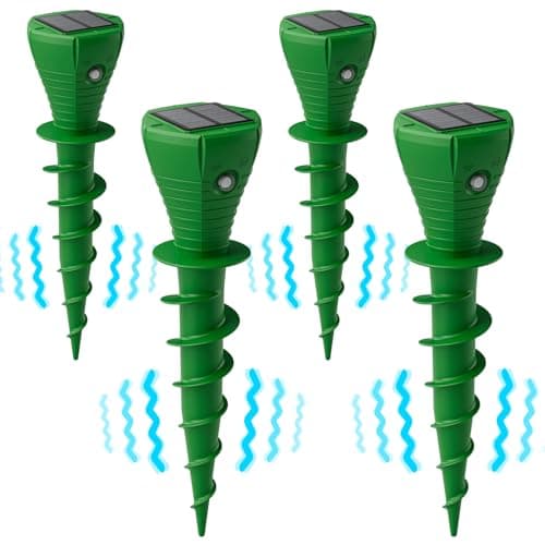 Image of Mole Repellent 4 Pack, Repellent Ultrasonic Mole Outdoor, Waterproof Solar Powered Mole Deterrent, Repellents Solar Moles Repeller, Vole, Snake, Rodent Gopher for Lawn,Garden,TaIpe Scatter,Anti Moles