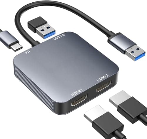 Image of ABLEWE USB 3.0 to Dual HDMI Adapter with USB 3.0 Port, HDMI to USB Audio Video Graphics Converter Cable for Laptop Monitor Desktop TV, Compatible with Mac OS, Windows