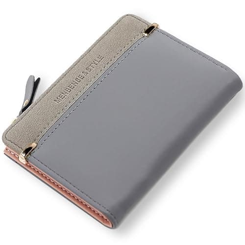 Image of Leather Wallet PU Small Purses for Women, Bifold Card Holder Small Ladies Purse with Zipper Coin Pocket, Women's Wallets for Cash, Cion, Card, Bill (Grey)