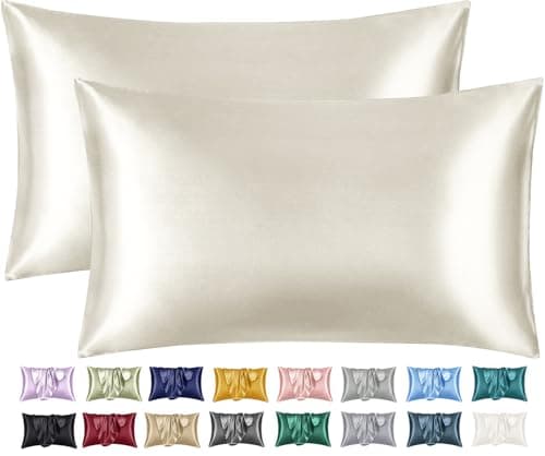 Image of Imperial Rooms Satin Pillow Cases 2 Pack – Soft as Silk Pillowcases for Hair and Skin, Gifts for Women – Ivory Pillow Covers with Envelope Closure (50x75 cm)