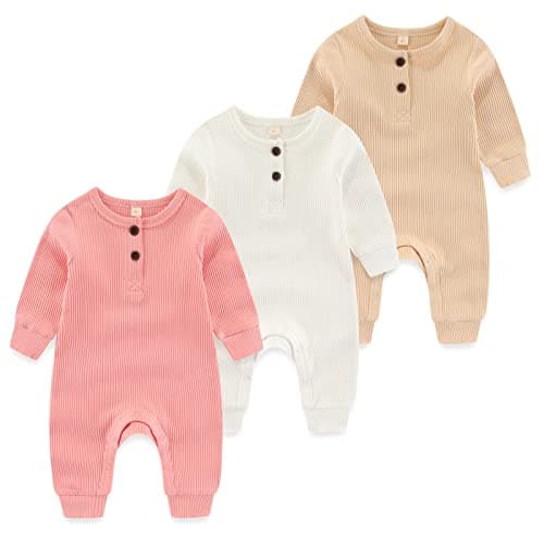 Image of MAMIMAKA Baby Girls Romper Cotton Footless Pajamas Baby Grow Jumpsuit Sleep and Play, 0-3 Months