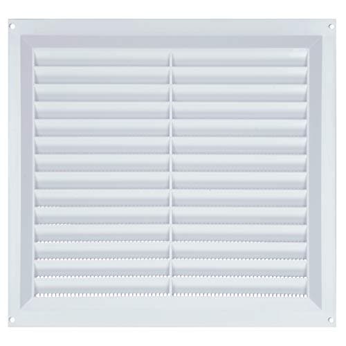 Image of Louvre Vent PVC White 9x9 (225mm x 225mm) Fixed Plastic Grille with Fly Screen and Air Flow Cover Used to Cover Brick, Wall, Door Suitable for Interior & Exterior Use