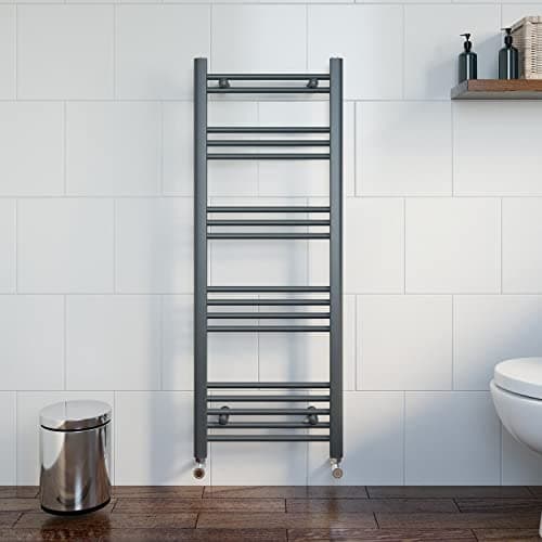 Image of DuraTherm® 1200 x 450mm Flat Straight Heated Towel Rail Radiator Modern Central Heating Bathroom Warmer Wall Mounted Ladder Rad, Anthracite Grey