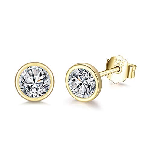Image of wynn's Silver Stud Earrings for Women, 925 Sterling Silver Gold Cubic Zirconia Stud Earrings, 5mm Tiny Small Sleeper Cartilage Round Studs for Girls Men, Come with 925 Sterling Silver Earring Backs
