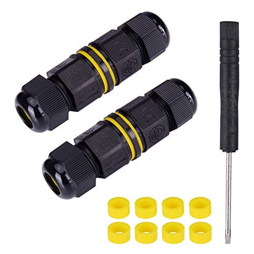 Image of Waterproof Junction Box Outdoor Cable Connector, 4Pole IP68 Connector External Sleeve Coupler Ø5mm-12mm (2-Pack Black, PVC)