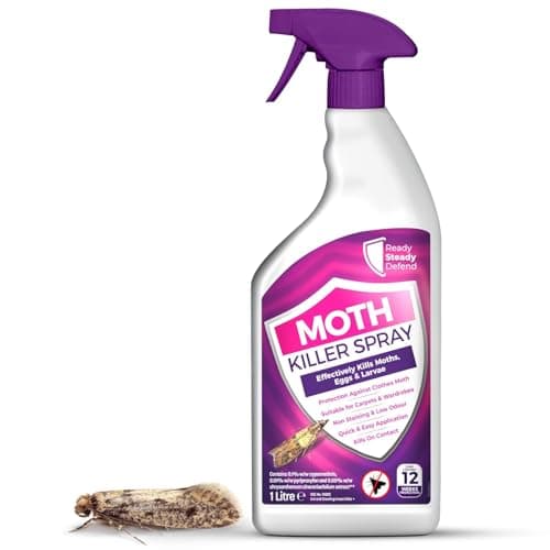 Image of Moth Killer Spray | 1 Litre | Effective Moth Repellent for Carpets, Clothes, Wardrobes & More | Low Odour & Non-Staining Formula | Kills Moths on Contact | Protects Against Infestations | Easy to Use