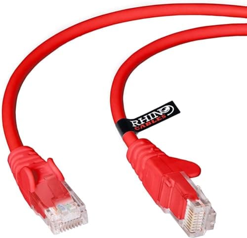 Image of rhinocables CAT 5e High-Speed Ethernet Cable - Reliable LAN Network RJ45 Cable for Fast Internet & Data Transfer | Durable WiFi Broadband Cable for Gaming & Streaming, (5m, Red, Pack of 3)