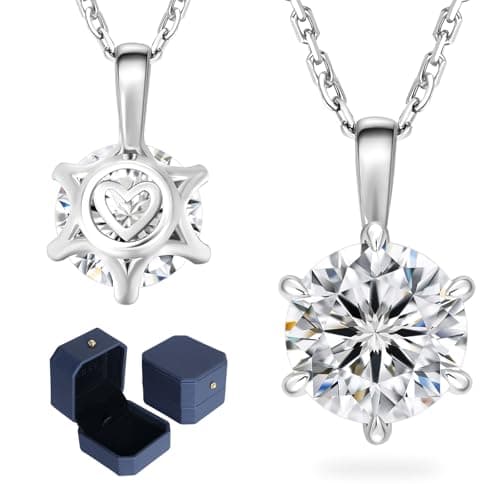 Image of KRKC Moissanite Necklace for Women, Gifts for Her, 0.5-3CT Lab-Grown Diamond Solitaire Pendant Necklace, White Gold S925 Sterling Silver (Solitaire Spike-White Gold, 9mm-3CT)