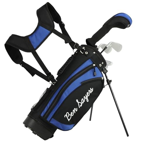 Image of Ben Sayers Junior Stand Bag Golf Package Set | Kids Starter with 4 Clubs | Lightweight Graphite Shafts & Soft Grips | Oversize Driver, Irons, Putter, Bag & Headcovers (Black/Blue, 5-8 years)