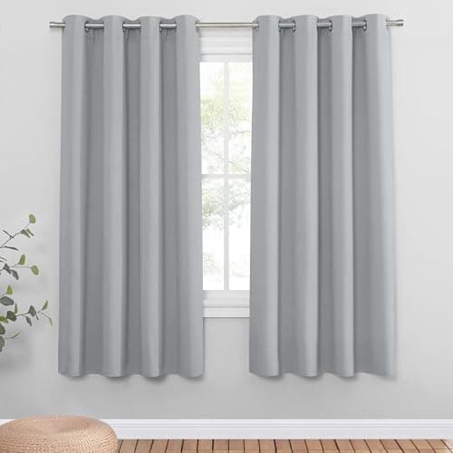 Image of PONY DANCE Silver Grey Thermal Curtains & Drapes for Bedroom/Living Room - Blackout, Energy Saving, Privacy Protection, Light Blocking Curtains with Eyelet, 46 x 72 Inch (Width x Length)