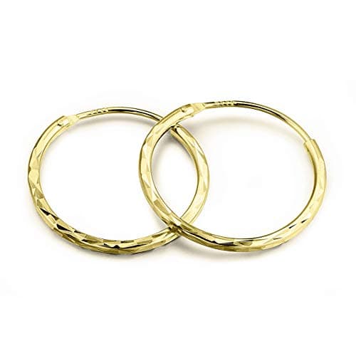 Image of Halo's London (c) 9ct Gold 12mm - 20mm Diamond Cut Hinged Sleeper Hoop Earrings (14mm)