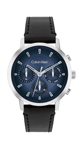Image of Calvin Klein Analogue Multifunction Quartz Watch for Men Gauge Collection with Black Leather Strap - 25200497
