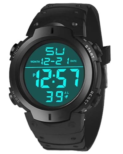 Image of Men Referee Stopwatch Sport Football Digital Watch Soccer Game Timer Wristwatch Waterproof with LED Backlight Luminous Large Face Dial Date Week Functions Gifts for Training Running Outdoor Activities