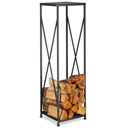 Image of Gr8 Garden Large Black Metal Steel Firewood Rack Log Storage Holder Tall Shelf Stand
