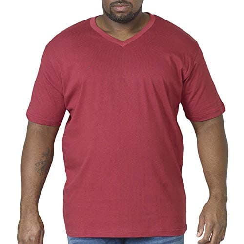 Image of D555 Duke Mens Kingsize V Neck Plain Cotton T-Shirt Ribbed Cotton Red 5XL (Signature)
