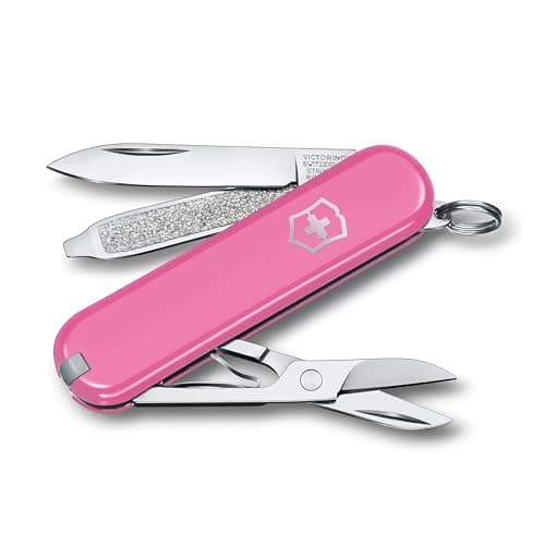 Image of Victorinox Classic SD Mini Swiss Army Knife, Camping Pocket Knives, 7 Functions, Blade, Keyring, Pink