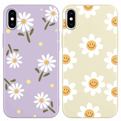Image of Yoedge 2 Pack Cute Flowers Print Suitable for iPhone XS/X 5.8" Phone Case, Floral Daisy Aesthetic Pattern Shell Soft Silicone TPU Shock-Absorbing Smile Cover for Women and Girls