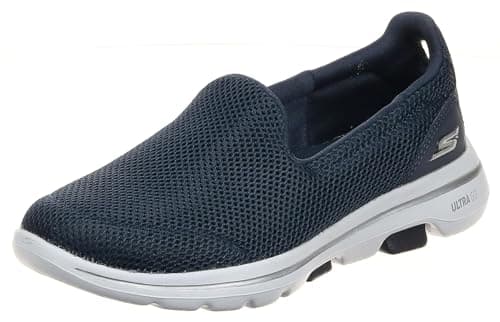 Image of Skechers Women's GO Walk 5 Slip On Trainers, Navy Textile White, 5.5 UK Wide