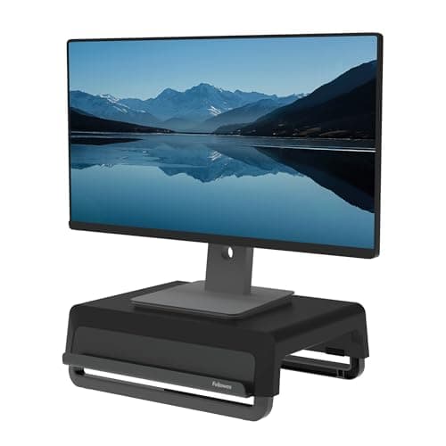 Image of Fellowes Monitor Stand for Desk - Breyta™ 100% Recyclable for the Home and Office - Ergonomic Portable with 3 Height Settings – Black