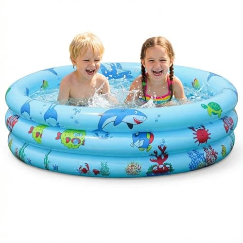 Image of Paddling Pools for Kids, Inflatable Baby Swimming Pool, 3 Ring Paddling Pool with Inflatable Safety Bubble Floor, Small Paddling Swimming Pools for Toddlers Gardens Backyard, Blue/120cm