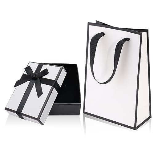 Image of Small Gift Box and Gift Bag, 9x7x3cm Jewellery Gift Box and Paper Bag Bracelet Earring Ring Necklace Gifts Box with Lid for Presents