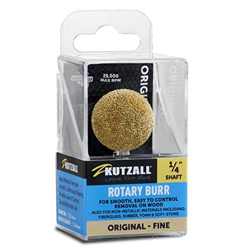 Image of Kutzall Original Sphere Rotary Burr, 1⁄4" Shaft, Fine - Woodworking Attachment for Bosch, DeWalt, Milwaukee, Makita Tools. Abrasive Tungsten Carbide Coating, 1" (25.4mm) Head Diameter, S-1G