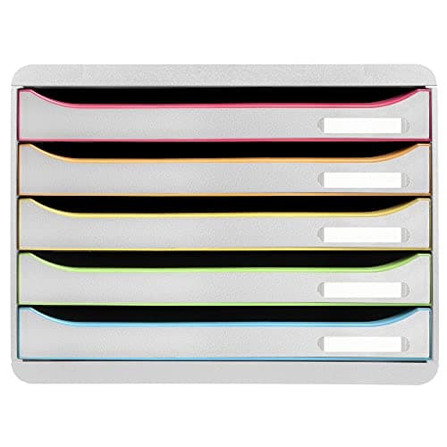 Image of Exacompta - Ref. 308913D - BIG-BOX PLUS HORIZON - 5-drawer box for A4+ documents - External dimensions: depth 27 x width 35.5 x height 27.1 cm - White/harlequin/white