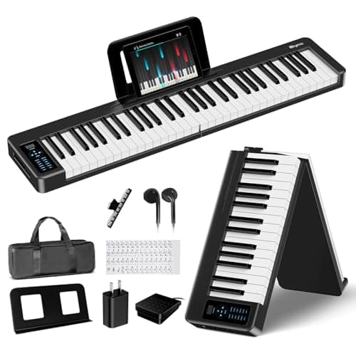 Image of Rhymo Folding Piano Keyboard, 61 Keys Sensitive Electric Piano, Weighted Portable Electric Keyboards with Bluetooth MIDI, Digital Foldable Keyboard for Beginner