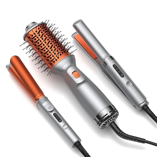 Image of 3 in 1 Curling Wand Set, Curling Iron Set, Hot Air Styler Set, Mini Multi Hair Styler with Blow Dryer Brush, Flat Iron, Curling Iron, Hair Brush Dryer for Hair Styling Travel Dual Voltage