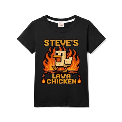 Image of Lava Chicken Girls Boys T-Shirts Kids Cotton Tee for 3-13 Years (Black,9 Years)