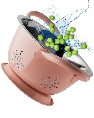 Image of Stainless Steel Mini Colander - Durable & Rust Resistant Drainer with Perforated Drainage Holes & Ergonomic Side Handles. Strainer for Pasta, Veggies & Fruits. 15cm Dia x 8.6cm. Terracotta Clay