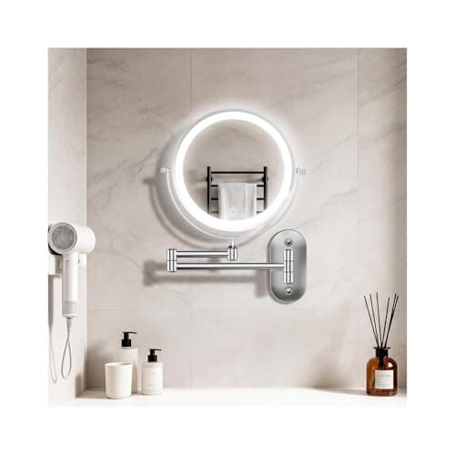 Image of Auxmir Lighted Wall Mounted 30X Magnifying Makeup Mirror, 8" Double-sided 360° Swivel Shaving Mirror with Extendable Arm, 3200mAh Rechargeable Dimmable Mirrors with Tweezer for Bathroom and Hotel