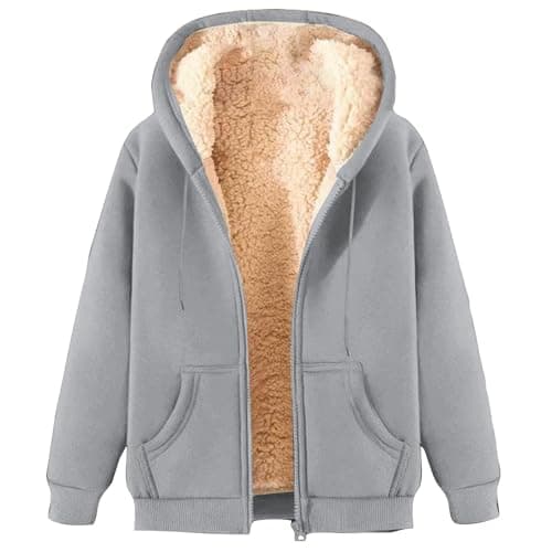 Image of KUIH Fleece Jacket Women UK 2024 Ladies Teddy Hoodie Winter Coat Sherpa Lined Full Zip Teddy Bear Coats Sweatshirts Tops Sweater Outwear Winter Clothes